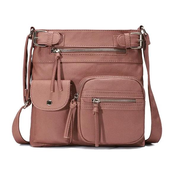 [W-Bolso] Bolso Bandolera Multibolsillo Bandolera De Hombro Suave De Piel