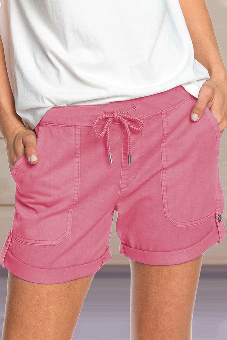Pantalones cortos de mujer lisos rectos con cordones