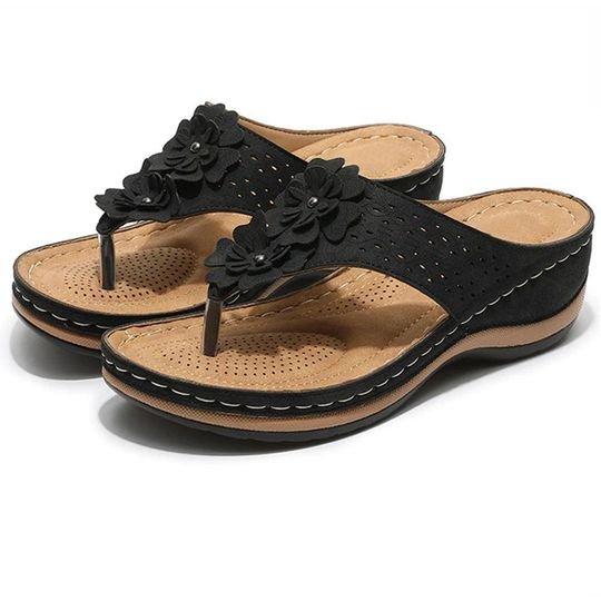 Sandalias ortopédicas de punta con clip de flores y cuña de primera calidad