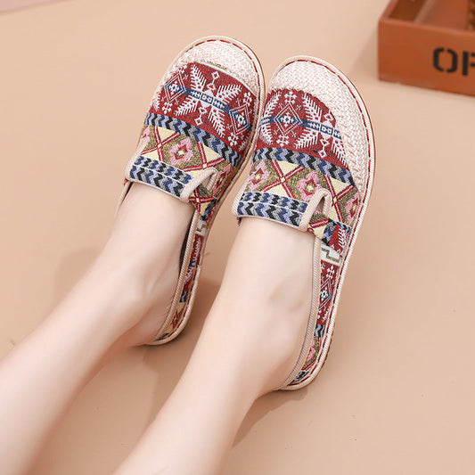 [W-Zapato] Zapatos De Caucho De Lino Retro Para Mujeres