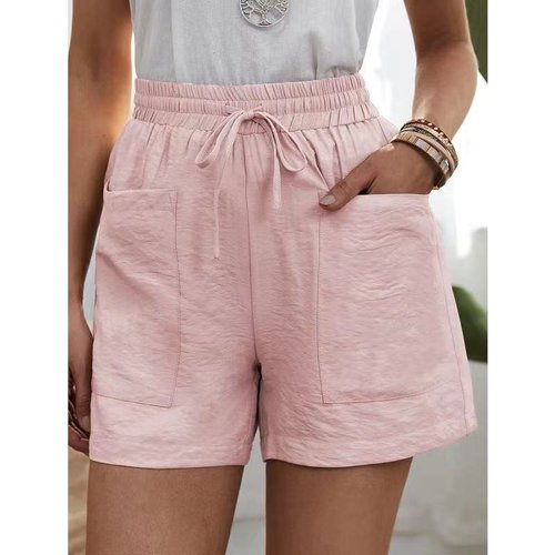 [W-Ropa] Pantalones Cortos Casuales De Algodón Y Lino Sueltos Con Dos Bolsillos De Color Liso Para Mujer