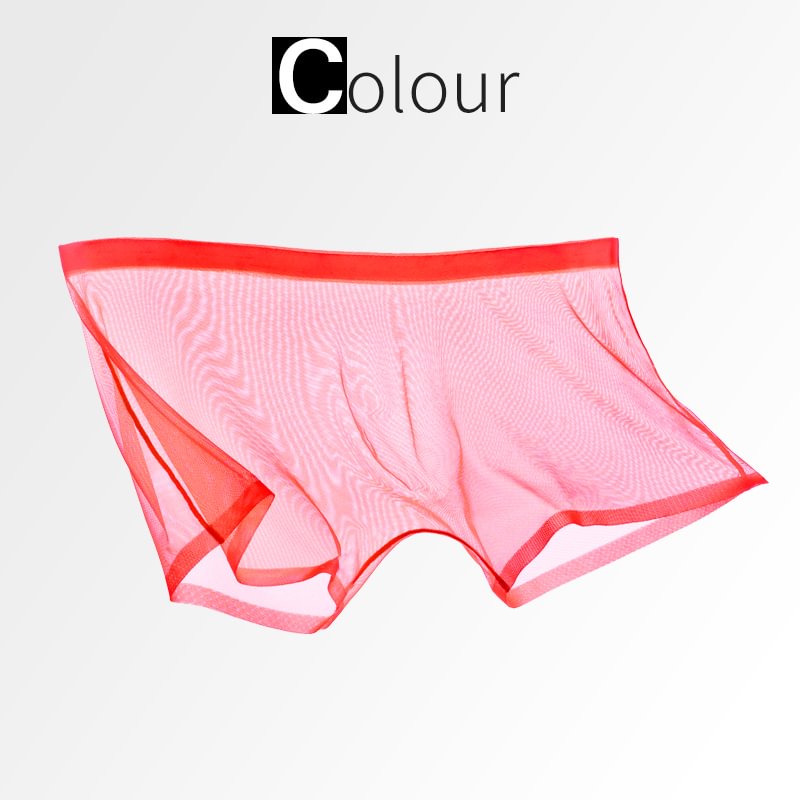 [M-Ropa Interior] Pantalones Cortos De Boxeo Transparentes Con Malla Sexy De Seda De Hielo