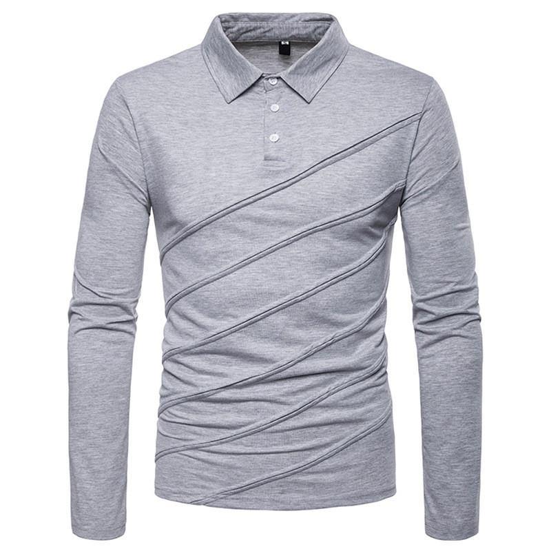 POLO de solapa de manga larga con costuras para hombre - MXbueno