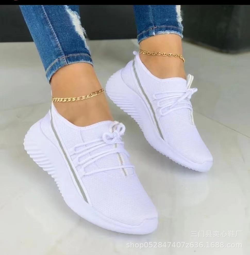 [W-Zapato] 2022 Transpirable Con Cordones Flyknit Casual Talón Plano Zapatos Casuales De Malla