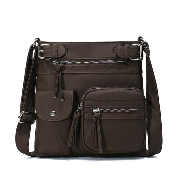 [W-Bolso] Bolso Bandolera Multibolsillo Bandolera De Hombro Suave De Piel