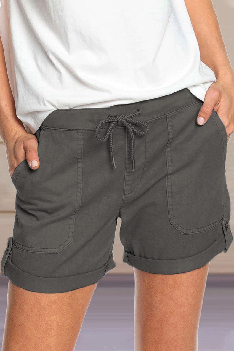 Pantalones cortos de mujer lisos rectos con cordones