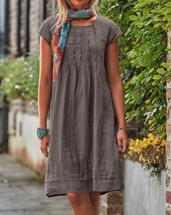 ¡NUEVO!    VINTAGE VESTIDOS CASUAL DE LINO SÓLIDO PARA MUJER