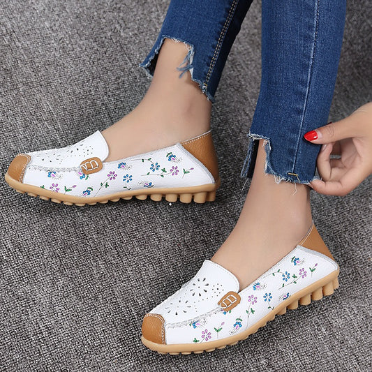 Impresión de gran tamaño Hollow Out Transpirable Color Match Slip casual en zapatos planos