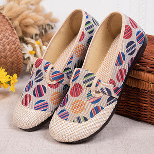 [W-Zapato] Zapatos De Mujer De Estilo étnico Zapatos De Mujer De Lino Tejido De Lunares