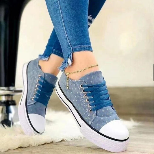 Zapatos De Lona De Skateboard Con Estampado De Estrellas Y Cordones Para Mujer