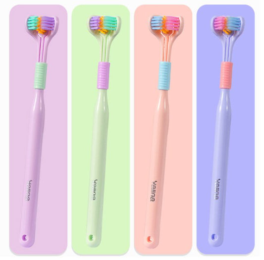 (Limpieza + Protector Bucal) Cepillo De Dientes De Tres Caras Con Cerdas Suaves Macaron