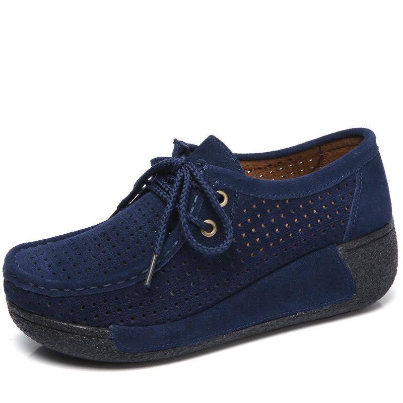 [W-Zapato] Zapatos De Cuña Casuales Con Plataforma Con Cordones