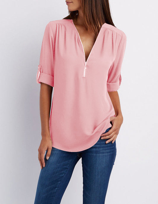 Chaqueta de color con cuello V para mujer