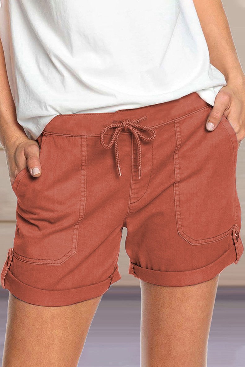 Pantalones cortos de mujer lisos rectos con cordones