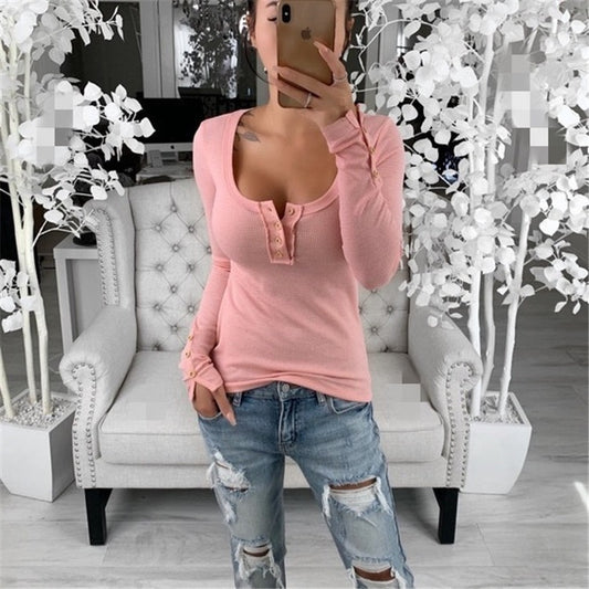 Camiseta de punto casual con hombros descubiertos y manga larga