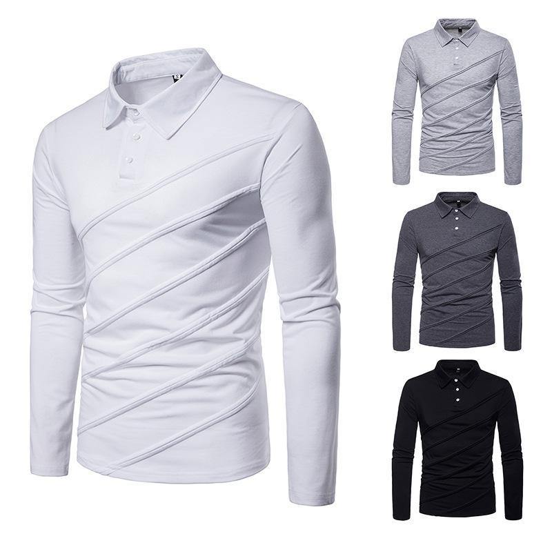 POLO de solapa de manga larga con costuras para hombre - MXbueno