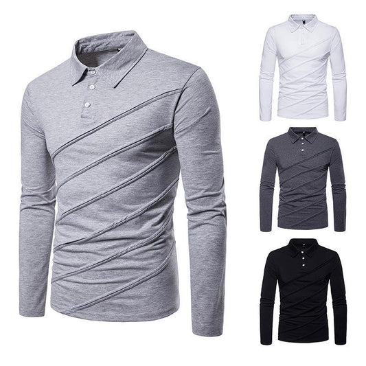 POLO de solapa de manga larga con costuras para hombre - MXbueno
