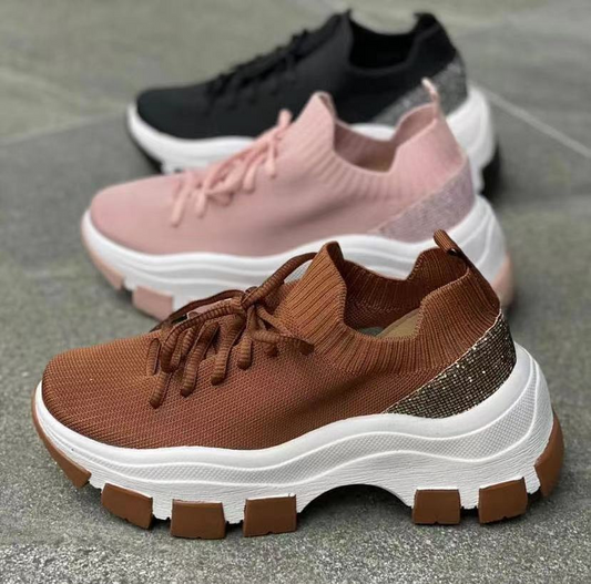Zapatos Deportivos Con Plataforma Y Cordones De Lentejuelas Para Mujer