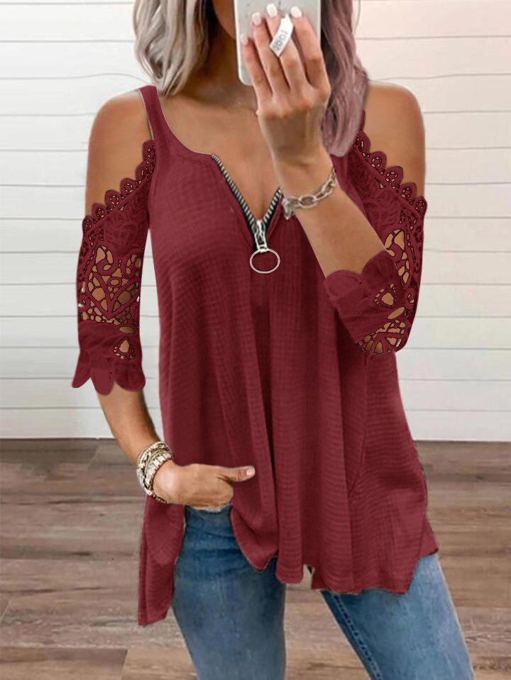 [W-Ropa] Nuevo Chaleco De Tirantes Popular Con Manga De Encaje Recortada