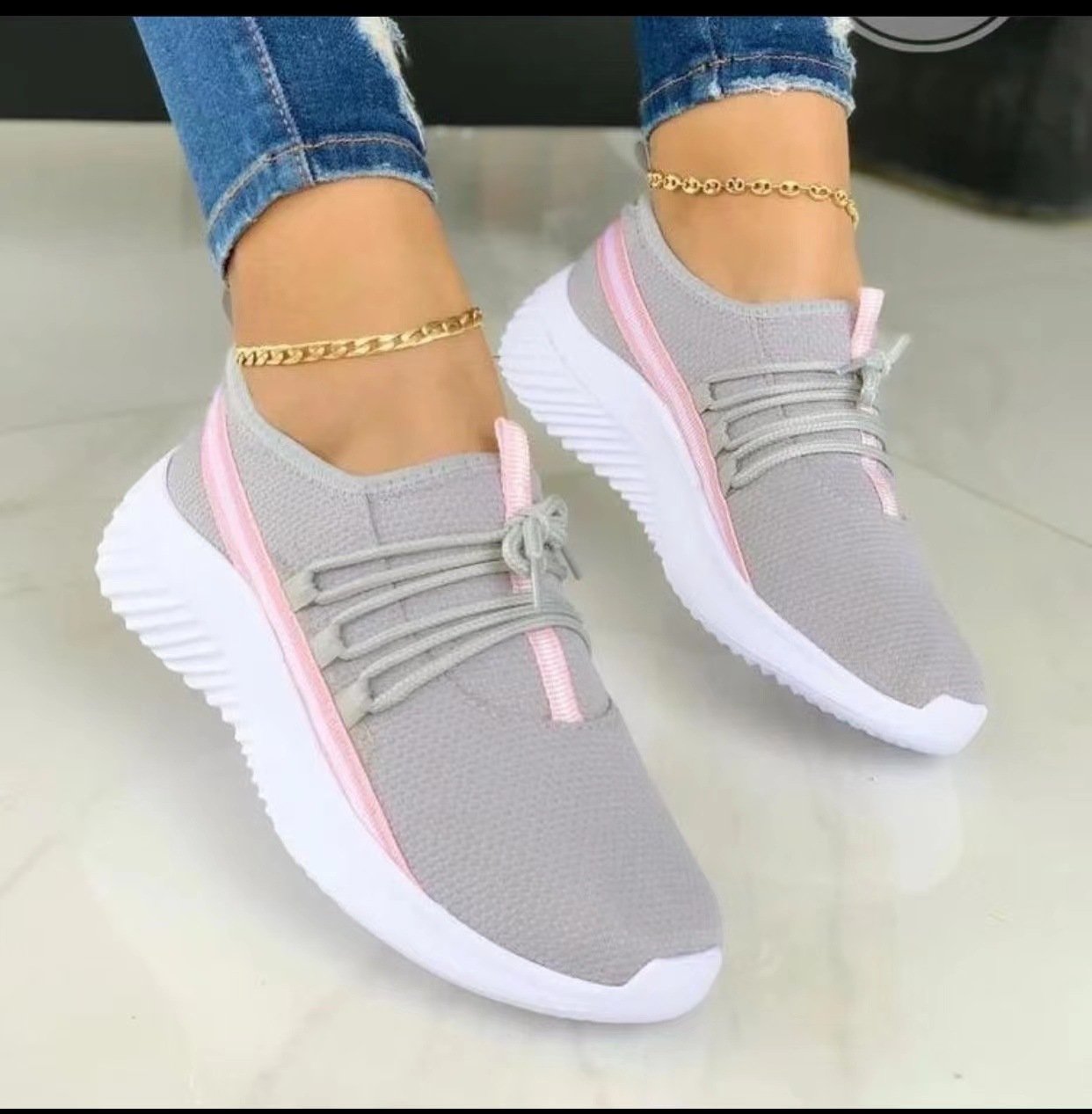 [W-Zapato] 2022 Transpirable Con Cordones Flyknit Casual Talón Plano Zapatos Casuales De Malla