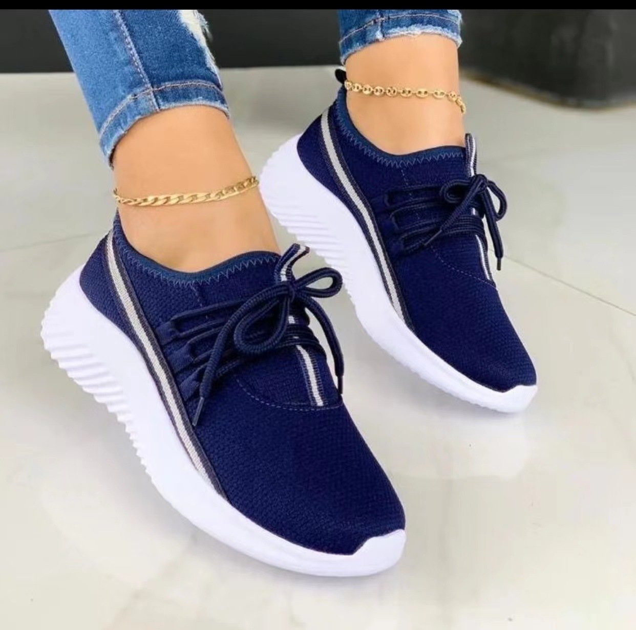 [W-Zapato] 2022 Transpirable Con Cordones Flyknit Casual Talón Plano Zapatos Casuales De Malla
