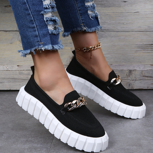 Mocasines Con Cadena Para Mujer, Zapatos Planos Con Punta Redonda, Zapatillas De Malla Sin Cordones, Zapatos Casuales, Zapatos Planos De Tela, Transpirables