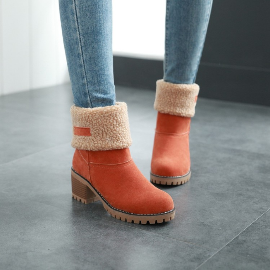 Botas De Algodón De Tubo Medio Tacón Grueso Tacón Alto - MXbueno
