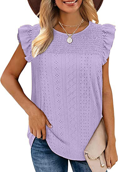 Camiseta Hueca Empalmada Sin Mangas Con Volantes Mujeres