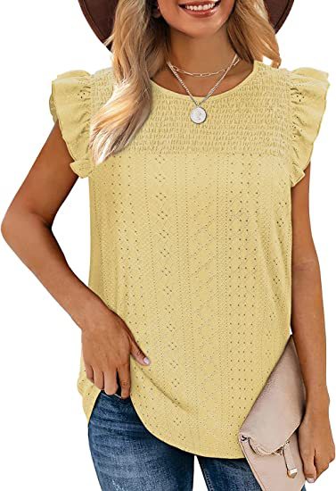 Camiseta Hueca Empalmada Sin Mangas Con Volantes Mujeres