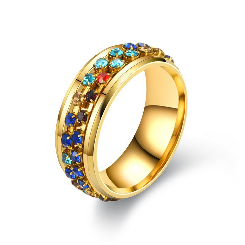 Anillo Giratorio De Acero Titanio De Acero Inoxidable Con Diamantes De Colores Para Mujer
