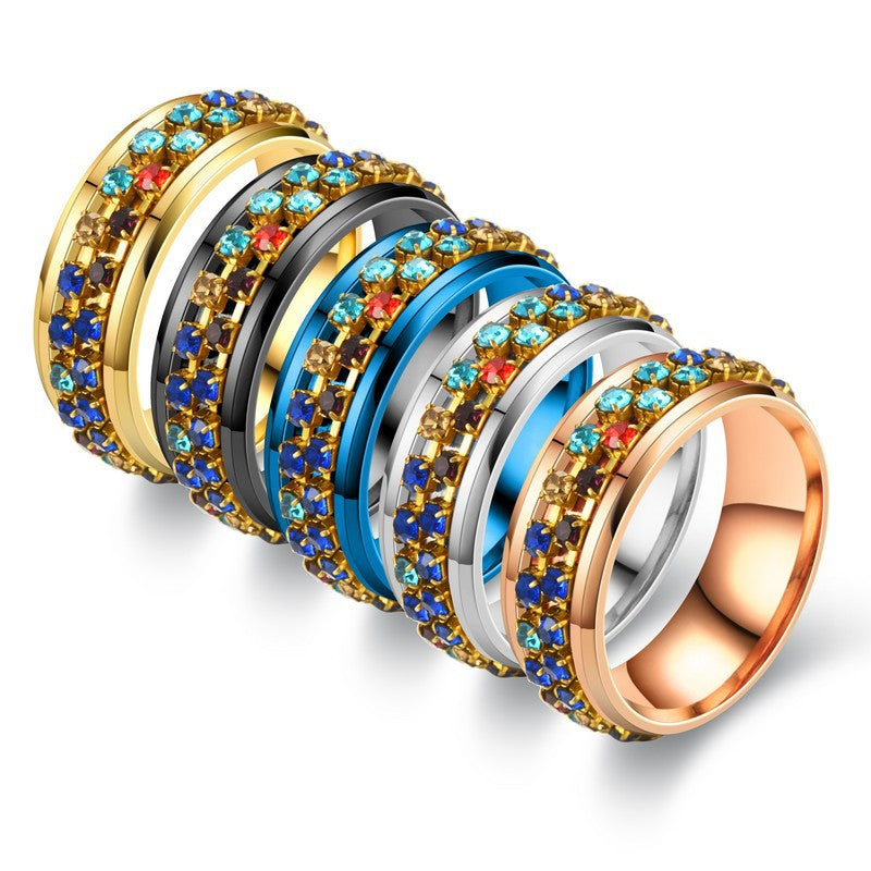 Anillo Giratorio De Acero Titanio De Acero Inoxidable Con Diamantes De Colores Para Mujer