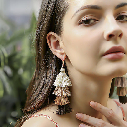 Pendientes De Borla Hechos A Mano, Pendientes Largos De Estilo étnico Retro Europeo Y Americano Para Mujer, Pendientes Personalizados Bohemios, Joyería