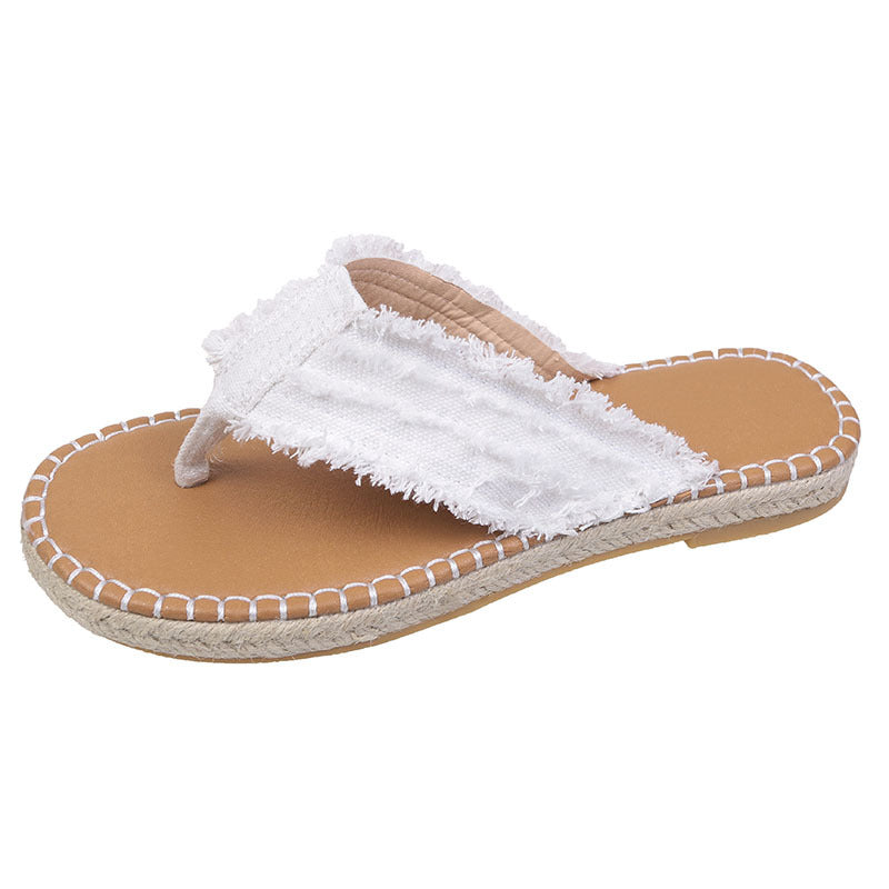 [W-Zapato] 2022 Verano Nuevas Sandalias Planas Con Flecos Y Punta Abierta