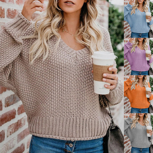 Suéter Con Cuello En V De Punto Suelto Europeo Y Americano De Nuevo Estilo De Otoño E Invierno