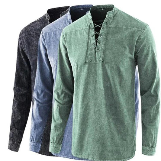 Nueva camisa holgada de cuello alto retro de color sólido