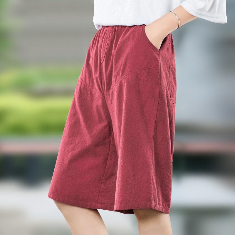 [W-Ropa] Pantalones Anchos De Algodón Y Lino De Media Longitud