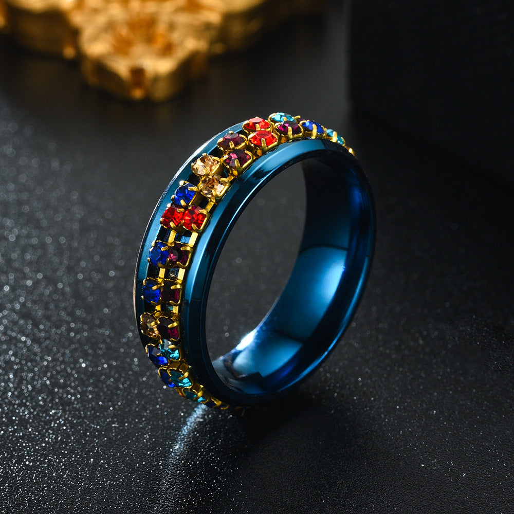 Anillo Giratorio De Acero Titanio De Acero Inoxidable Con Diamantes De Colores Para Mujer