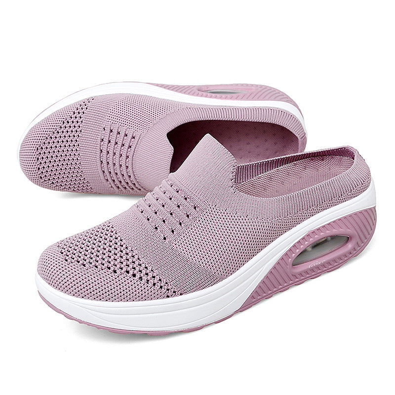 [W-Zapato] Zapatos De Aumento De Altura Tejidos Voladores Zapatos Casuales Transpirables Resbalón En