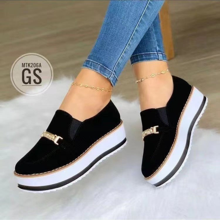 [W-Zapato] Zapatos Sin Cordones Muffin Con Punta Redonda