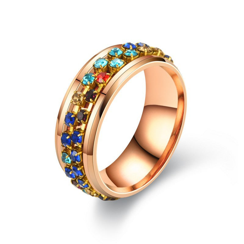Anillo Giratorio De Acero Titanio De Acero Inoxidable Con Diamantes De Colores Para Mujer