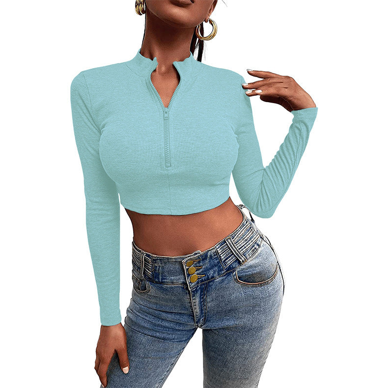 [W-Ropa] Camiseta Corta De Manga Larga Con Cremallera