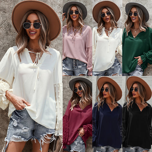 Camisa De Manga Larga 2021 Costura De Otoño E Invierno Top Temperamento Ropa Casual De Mujer
