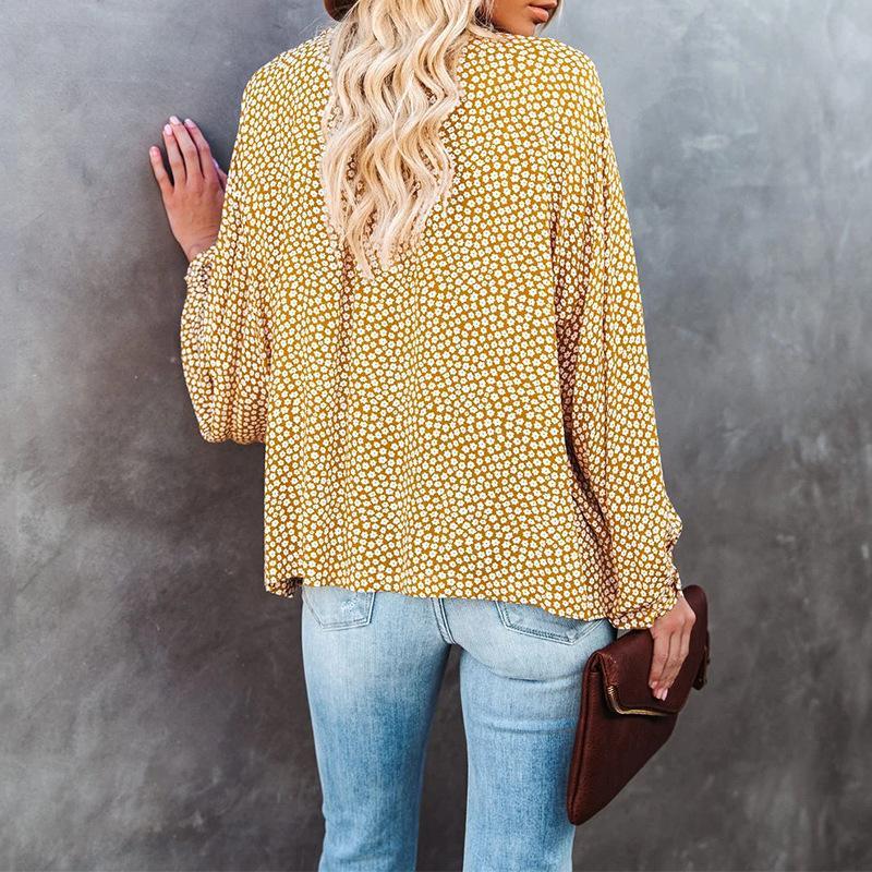 Camisa Casual Suelta De Manga Larga Con Cuello En V Floral