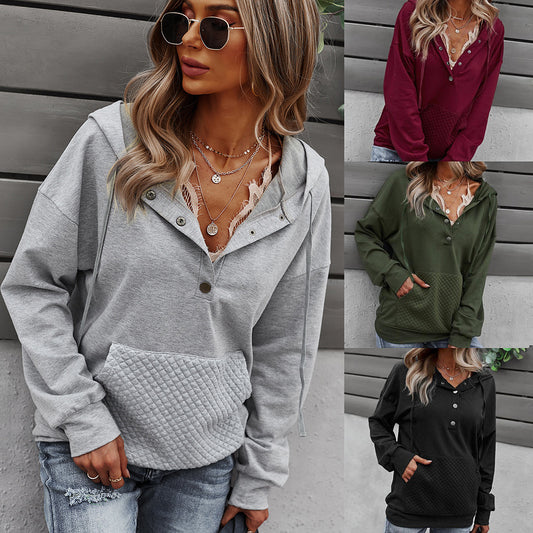 Suéter De Otoño E Invierno Chaqueta De Manga Larga De Color Sólido + Capucha + Bolsillo