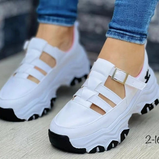 [W-Zapato] Zapatillas Deportivas De Ocio Con Cabeza Redonda, Suela Gruesa Y Parte Inferior Abrochada.