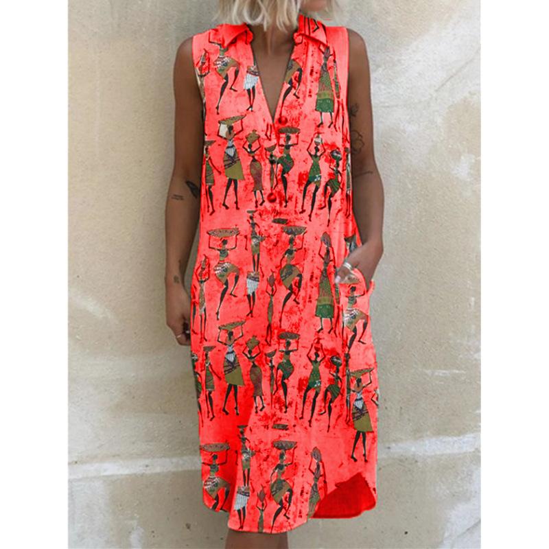 Vestido sin mangas holgado con estampado de solapa