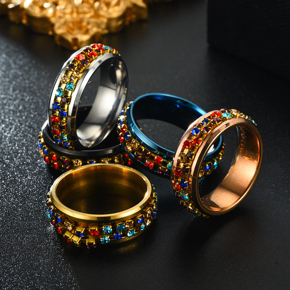 Anillo Giratorio De Acero Titanio De Acero Inoxidable Con Diamantes De Colores Para Mujer