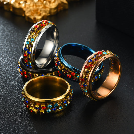 Anillo Giratorio De Acero Titanio De Acero Inoxidable Con Diamantes De Colores Para Mujer