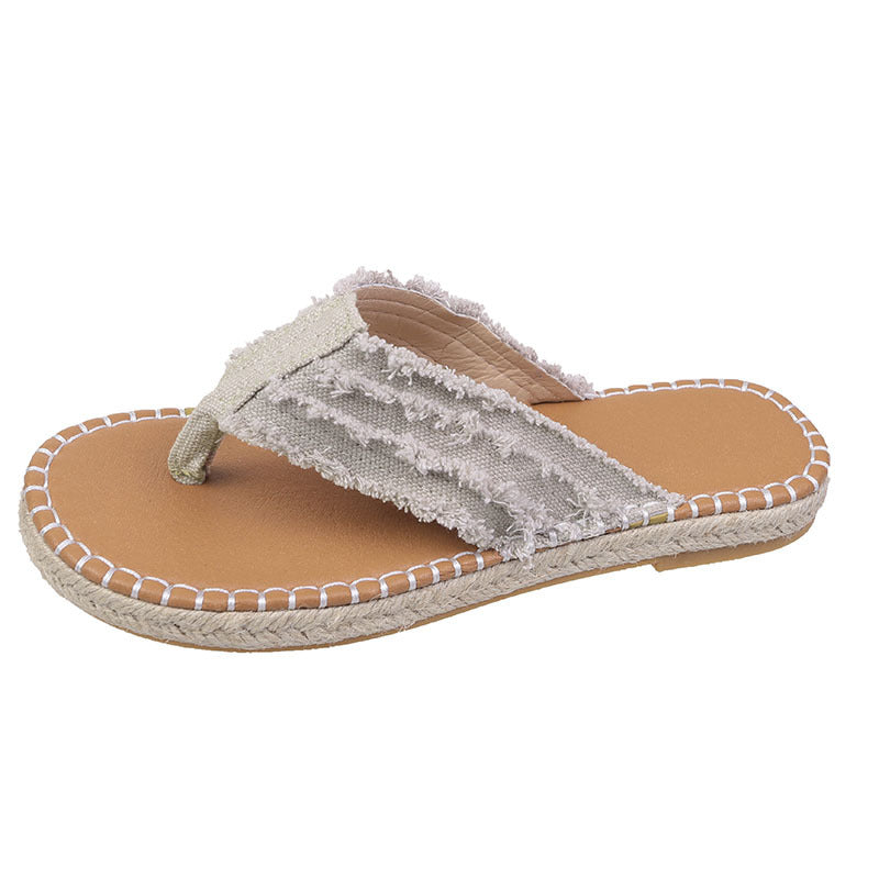 [W-Zapato] 2022 Verano Nuevas Sandalias Planas Con Flecos Y Punta Abierta