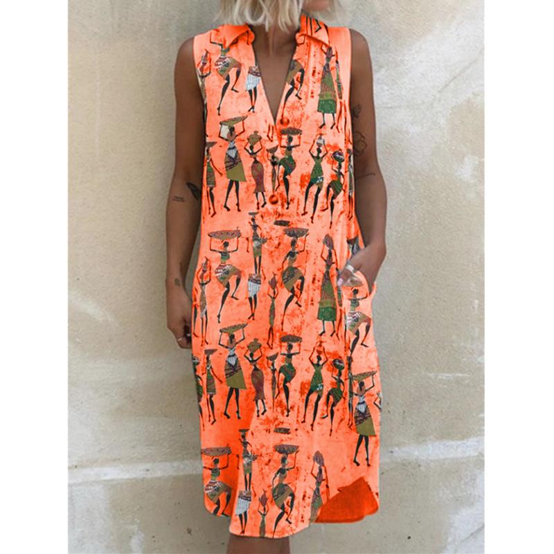 Vestido sin mangas holgado con estampado de solapa
